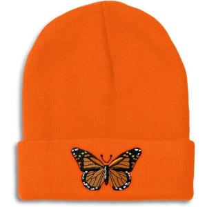 imageCustom Beanies for Men Monarch Butterfly Embroidery Insects Winter Hats for Women Acrylic Skull Cap 1 SizeOrange Design Only