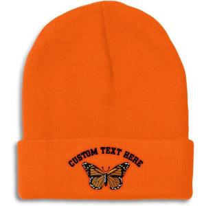 imageCustom Beanies for Men Monarch Butterfly Embroidery Insects Winter Hats for Women Acrylic Skull Cap 1 SizeOrange Personalized Text Here
