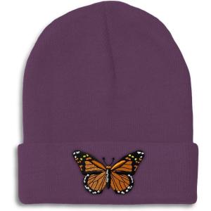 imageCustom Beanies for Men Monarch Butterfly Embroidery Insects Winter Hats for Women Acrylic Skull Cap 1 SizePurple Design Only