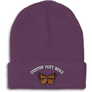 imageCustom Beanies for Men Monarch Butterfly Embroidery Insects Winter Hats for Women Acrylic Skull Cap 1 SizePurple Personalized Text Here