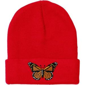 imageCustom Beanies for Men Monarch Butterfly Embroidery Insects Winter Hats for Women Acrylic Skull Cap 1 SizeRed Design Only