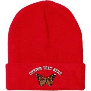 imageCustom Beanies for Men Monarch Butterfly Embroidery Insects Winter Hats for Women Acrylic Skull Cap 1 SizeRed Personalized Text Here