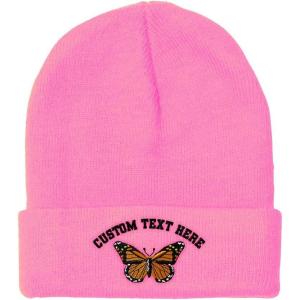 imageCustom Beanies for Men Monarch Butterfly Embroidery Insects Winter Hats for Women Acrylic Skull Cap 1 SizeSoft Pink Personalized Text Here