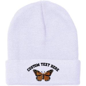 imageCustom Beanies for Men Monarch Butterfly Embroidery Insects Winter Hats for Women Acrylic Skull Cap 1 SizeWhite Personalized Text Here