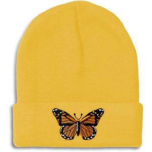 imageCustom Beanies for Men Monarch Butterfly Embroidery Insects Winter Hats for Women Acrylic Skull Cap 1 SizeYellow Design Only