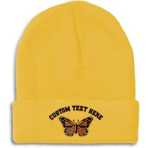 imageCustom Beanies for Men Monarch Butterfly Embroidery Insects Winter Hats for Women Acrylic Skull Cap 1 SizeYellow Personalized Text Here