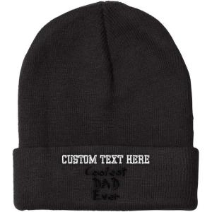 imageCustom Beanies for Men Coolest Dad Ever Black Embroidery Dad Winter Hats for Women Acrylic Skull Cap 1 SizeBlack Personalized Text Here