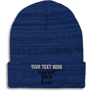 imageCustom Beanies for Men Coolest Dad Ever Black Embroidery Dad Winter Hats for Women Acrylic Skull Cap 1 SizeHeather Royal Blue Personalized Text Here