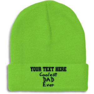 imageCustom Beanies for Men Coolest Dad Ever Black Embroidery Dad Winter Hats for Women Acrylic Skull Cap 1 SizeLime Personalized Text Here