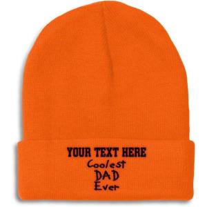 imageCustom Beanies for Men Coolest Dad Ever Black Embroidery Dad Winter Hats for Women Acrylic Skull Cap 1 SizeOrange Personalized Text Here