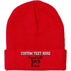imageCustom Beanies for Men Coolest Dad Ever Black Embroidery Dad Winter Hats for Women Acrylic Skull Cap 1 SizeRed Personalized Text Here