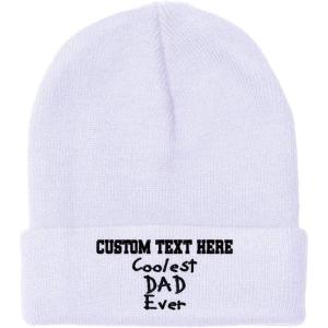 imageCustom Beanies for Men Coolest Dad Ever Black Embroidery Dad Winter Hats for Women Acrylic Skull Cap 1 SizeWhite Personalized Text Here