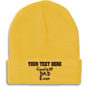 imageCustom Beanies for Men Coolest Dad Ever Black Embroidery Dad Winter Hats for Women Acrylic Skull Cap 1 SizeYellow Personalized Text Here