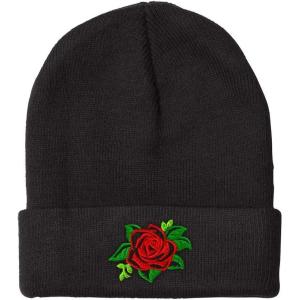 imageCustom Beanies for Men Rose Flower Style A No Border Embroidery Winter Hats for Women Skull Cap 1 SizeBlack Design Only