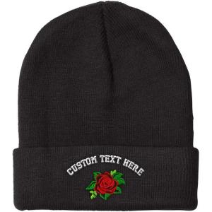 imageCustom Beanies for Men Rose Flower Style A No Border Embroidery Winter Hats for Women Skull Cap 1 SizeBlack Personalized Text Here