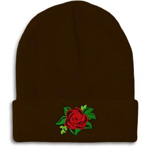 imageCustom Beanies for Men Rose Flower Style A No Border Embroidery Winter Hats for Women Skull Cap 1 SizeBrown Design Only