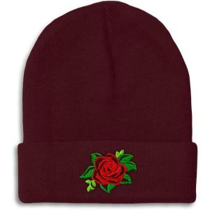imageCustom Beanies for Men Rose Flower Style A No Border Embroidery Winter Hats for Women Skull Cap 1 SizeBurgundy Design Only
