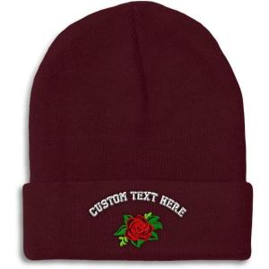 imageCustom Beanies for Men Rose Flower Style A No Border Embroidery Winter Hats for Women Skull Cap 1 SizeBurgundy Personalized Text Here