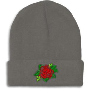 imageCustom Beanies for Men Rose Flower Style A No Border Embroidery Winter Hats for Women Skull Cap 1 SizeDark Grey Design Only