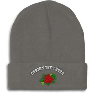 imageCustom Beanies for Men Rose Flower Style A No Border Embroidery Winter Hats for Women Skull Cap 1 SizeDark Grey Personalized Text Here