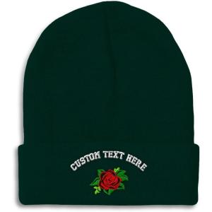 imageCustom Beanies for Men Rose Flower Style A No Border Embroidery Winter Hats for Women Skull Cap 1 SizeForest Green Personalized Text Here
