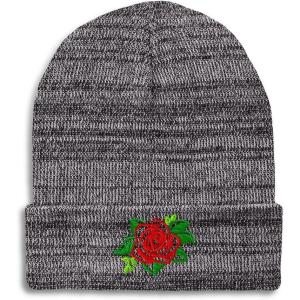 imageCustom Beanies for Men Rose Flower Style A No Border Embroidery Winter Hats for Women Skull Cap 1 SizeHeather Grey Design Only