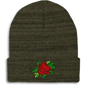 imageCustom Beanies for Men Rose Flower Style A No Border Embroidery Winter Hats for Women Skull Cap 1 SizeHeather Olive Green Design Only