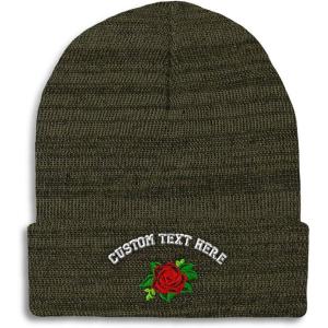 imageCustom Beanies for Men Rose Flower Style A No Border Embroidery Winter Hats for Women Skull Cap 1 SizeHeather Olive Green Personalized Text Here