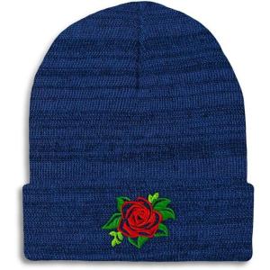 imageCustom Beanies for Men Rose Flower Style A No Border Embroidery Winter Hats for Women Skull Cap 1 SizeHeather Royal Blue Design Only