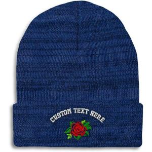 imageCustom Beanies for Men Rose Flower Style A No Border Embroidery Winter Hats for Women Skull Cap 1 SizeHeather Royal Blue Personalized Text Here