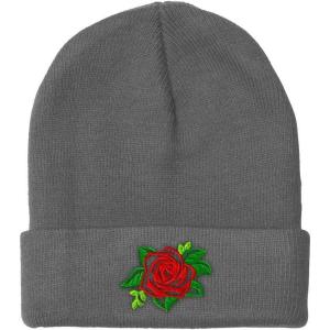 imageCustom Beanies for Men Rose Flower Style A No Border Embroidery Winter Hats for Women Skull Cap 1 SizeLight Grey Design Only