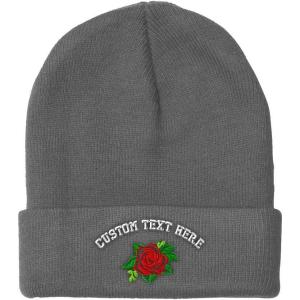 imageCustom Beanies for Men Rose Flower Style A No Border Embroidery Winter Hats for Women Skull Cap 1 SizeLight Grey Personalized Text Here