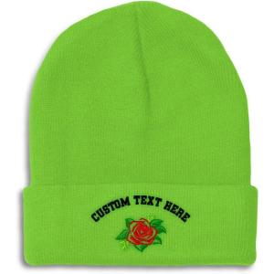 imageCustom Beanies for Men Rose Flower Style A No Border Embroidery Winter Hats for Women Skull Cap 1 SizeLime Personalized Text Here