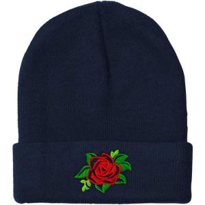 imageCustom Beanies for Men Rose Flower Style A No Border Embroidery Winter Hats for Women Skull Cap 1 SizeNavy Design Only