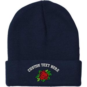 imageCustom Beanies for Men Rose Flower Style A No Border Embroidery Winter Hats for Women Skull Cap 1 SizeNavy Personalized Text Here