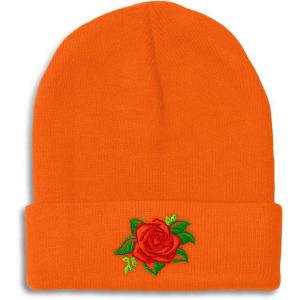 imageCustom Beanies for Men Rose Flower Style A No Border Embroidery Winter Hats for Women Skull Cap 1 SizeOrange Design Only