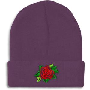 imageCustom Beanies for Men Rose Flower Style A No Border Embroidery Winter Hats for Women Skull Cap 1 SizePurple Design Only