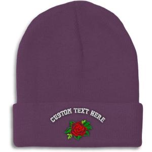 imageCustom Beanies for Men Rose Flower Style A No Border Embroidery Winter Hats for Women Skull Cap 1 SizePurple Personalized Text Here