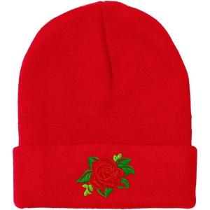 imageCustom Beanies for Men Rose Flower Style A No Border Embroidery Winter Hats for Women Skull Cap 1 SizeRed Design Only