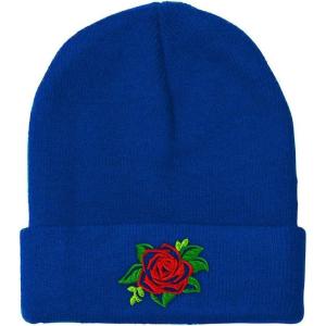 imageCustom Beanies for Men Rose Flower Style A No Border Embroidery Winter Hats for Women Skull Cap 1 SizeRoyal Blue Design Only