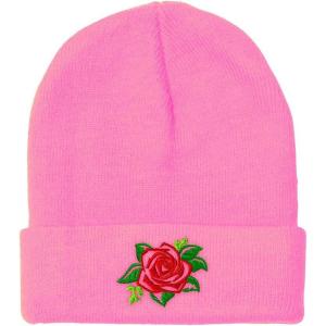imageCustom Beanies for Men Rose Flower Style A No Border Embroidery Winter Hats for Women Skull Cap 1 SizeSoft Pink Design Only