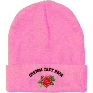 imageCustom Beanies for Men Rose Flower Style A No Border Embroidery Winter Hats for Women Skull Cap 1 SizeSoft Pink Personalized Text Here