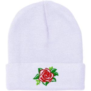 imageCustom Beanies for Men Rose Flower Style A No Border Embroidery Winter Hats for Women Skull Cap 1 SizeWhite Design Only