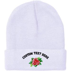 imageCustom Beanies for Men Rose Flower Style A No Border Embroidery Winter Hats for Women Skull Cap 1 SizeWhite Personalized Text Here