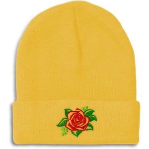 imageCustom Beanies for Men Rose Flower Style A No Border Embroidery Winter Hats for Women Skull Cap 1 SizeYellow Design Only