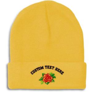 imageCustom Beanies for Men Rose Flower Style A No Border Embroidery Winter Hats for Women Skull Cap 1 SizeYellow Personalized Text Here