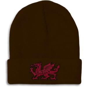 imageBeanies for Men Wales Flag Dragon Seal Embroidery Europe Winter Hats for Women Acrylic Skull Cap 1 SizeBrown Design Only
