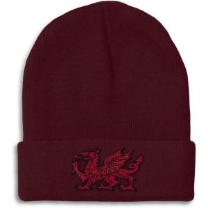 imageBeanies for Men Wales Flag Dragon Seal Embroidery Europe Winter Hats for Women Acrylic Skull Cap 1 SizeBurgundy Design Only