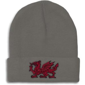 imageBeanies for Men Wales Flag Dragon Seal Embroidery Europe Winter Hats for Women Acrylic Skull Cap 1 SizeDark Grey Design Only