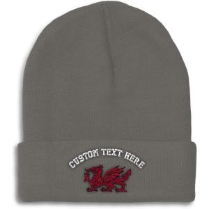 imageBeanies for Men Wales Flag Dragon Seal Embroidery Europe Winter Hats for Women Acrylic Skull Cap 1 SizeDark Grey Personalized Text Here